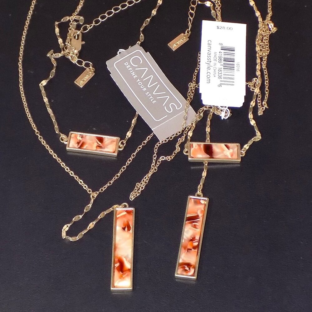 New w/Tags $56 Lot 2 Canvas 2-Tiered Pendant Necklaces Bundle